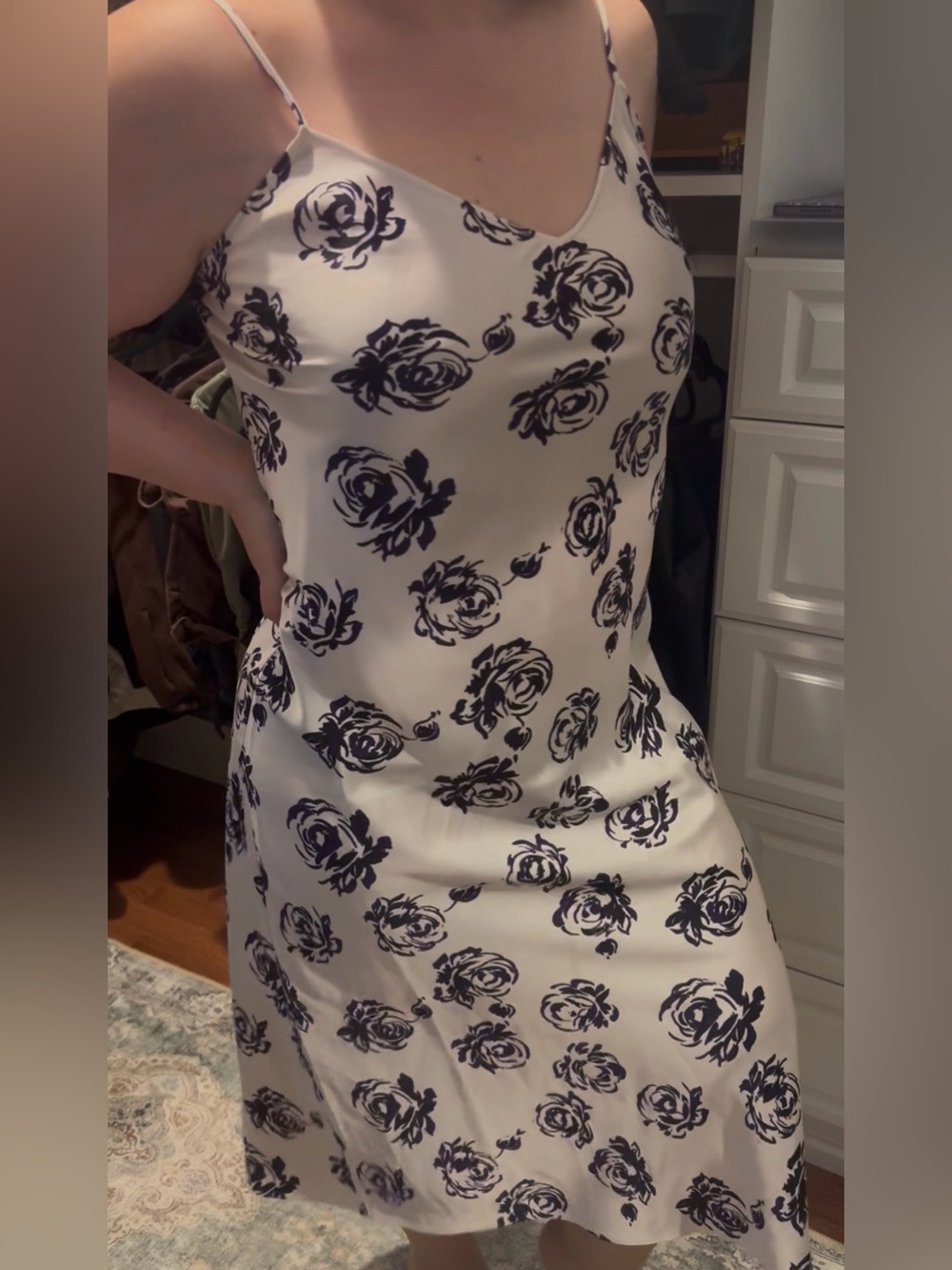Club Monaco Purple Floral Rose Print Satin Slip Midi Dress Size 10